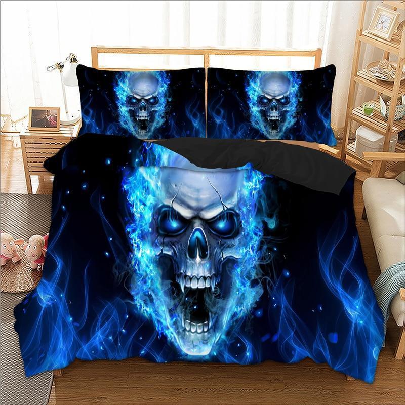 3D Blue Skull Duvet Cover Bedding Set