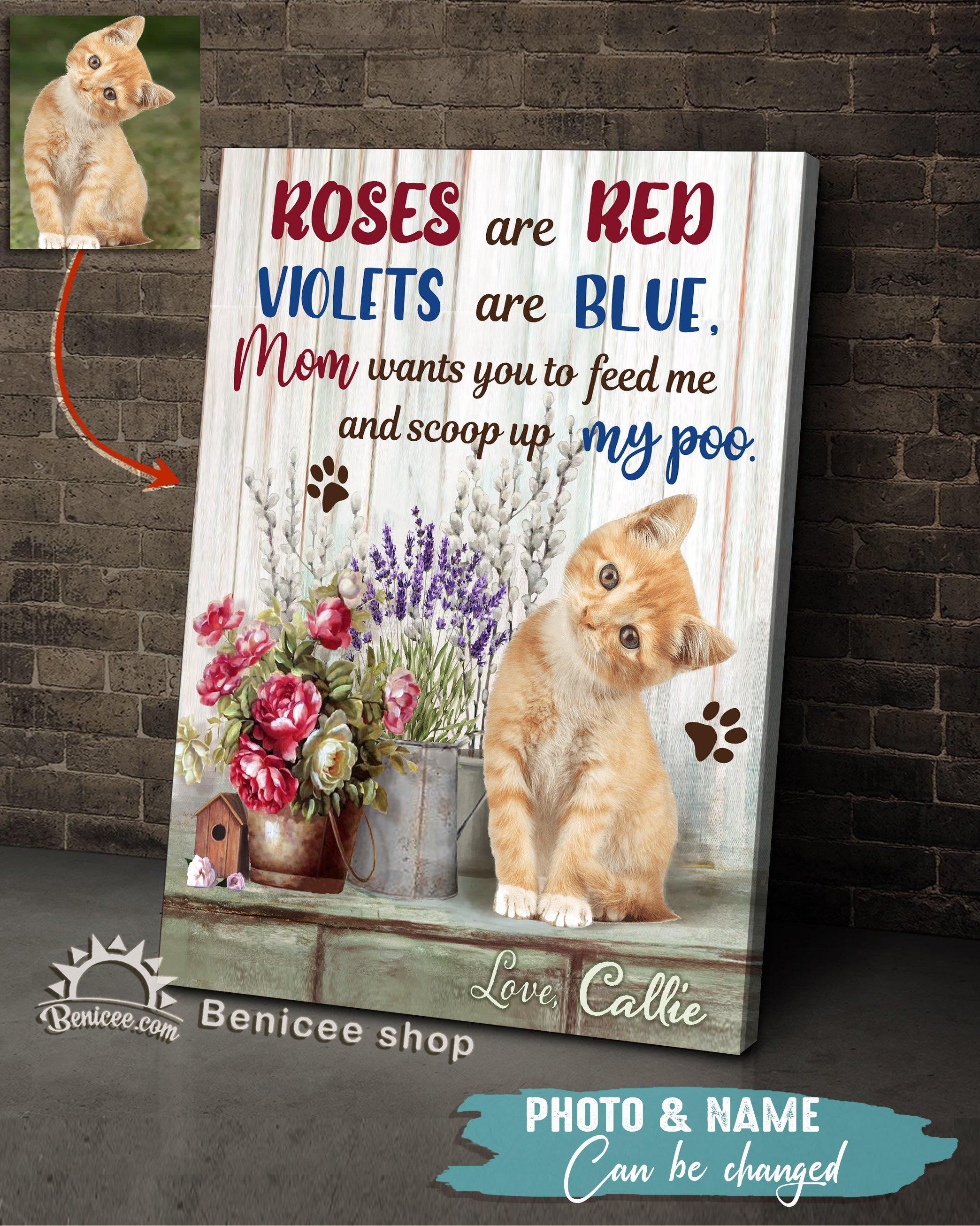 Benicee Personalized Pet Gift Wall Art Canvas Roses Are Red Violets Are Blue Top 3 Home Decor