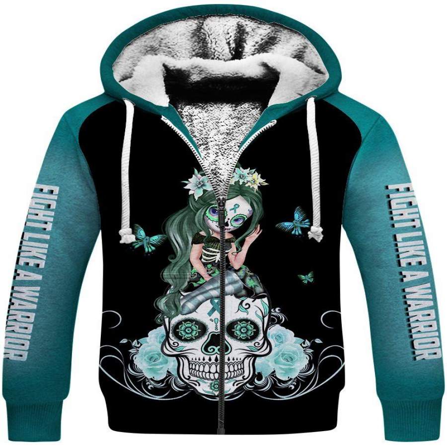 Teal Warrior Sugar Skull Girl Sherpa US Unisex Size Hoodie