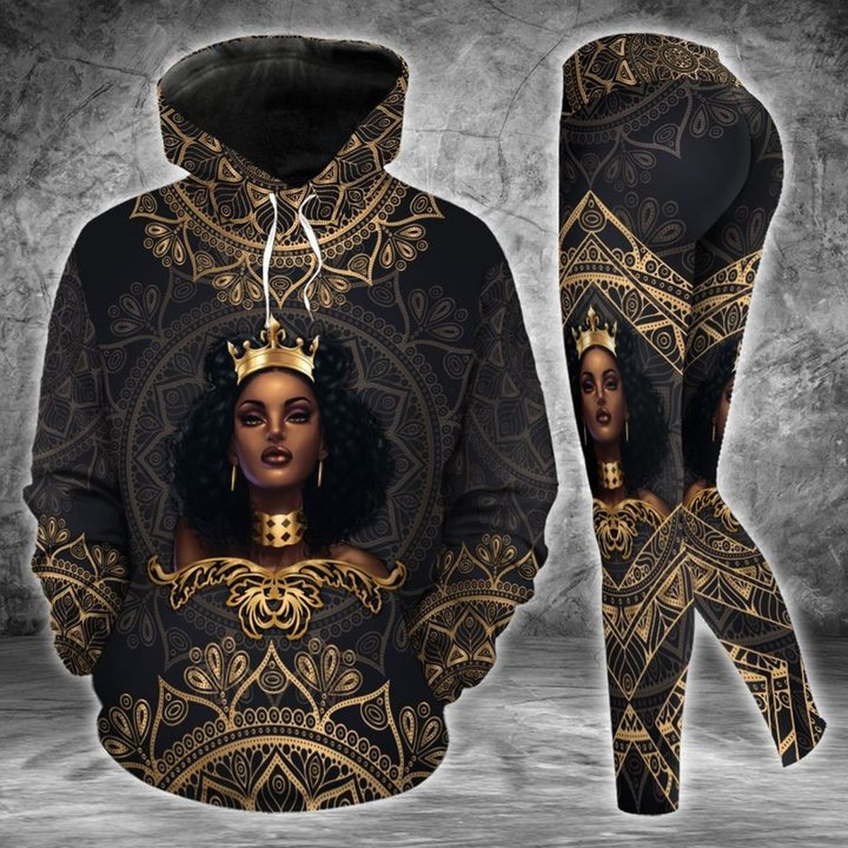 Black Queen Mandala Unique  Legging Hoodie ,  African Legging Hoodie