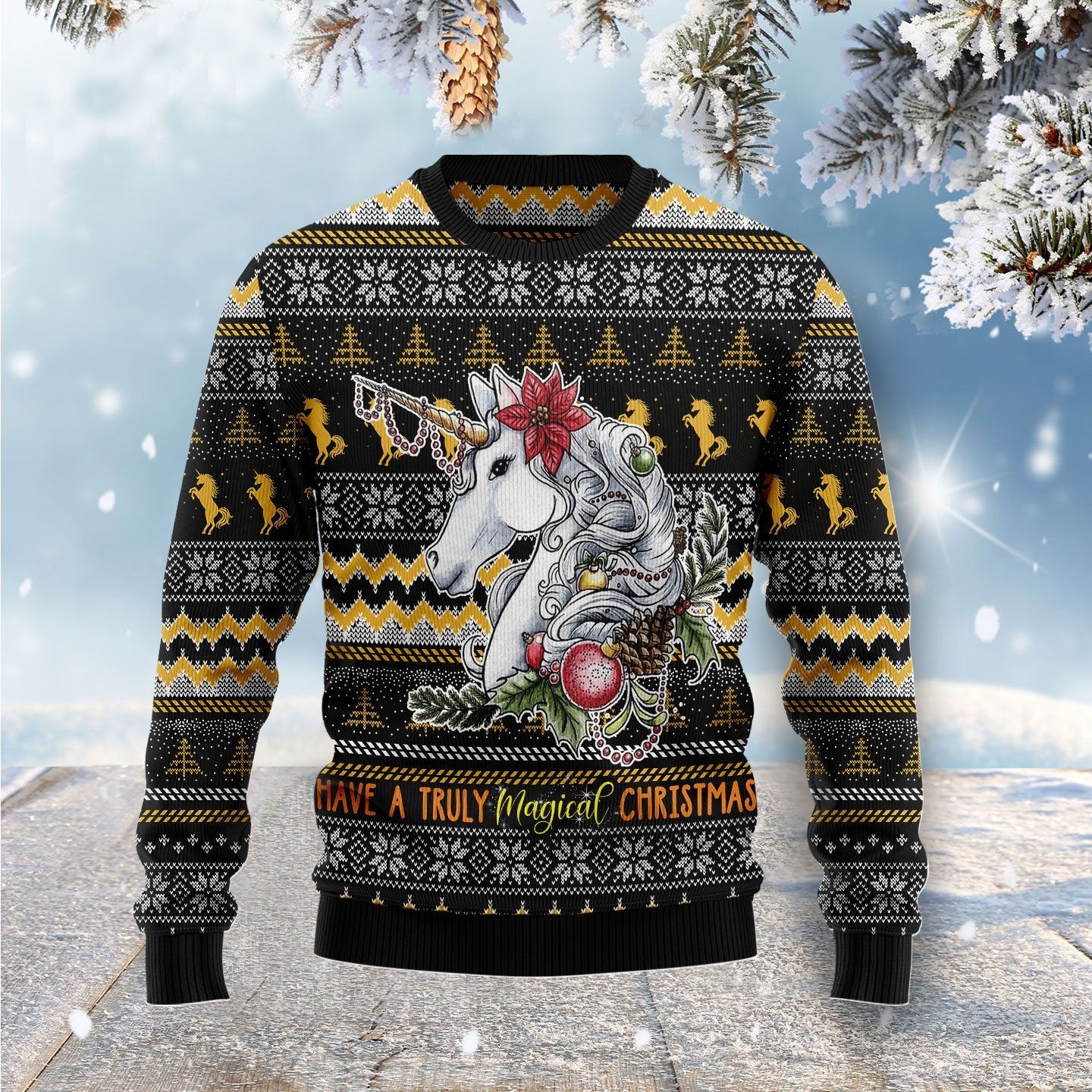 Truly Magical Christmas Unicorn Ugly Christmas Sweater | For Men & Women | Adult | Us6078