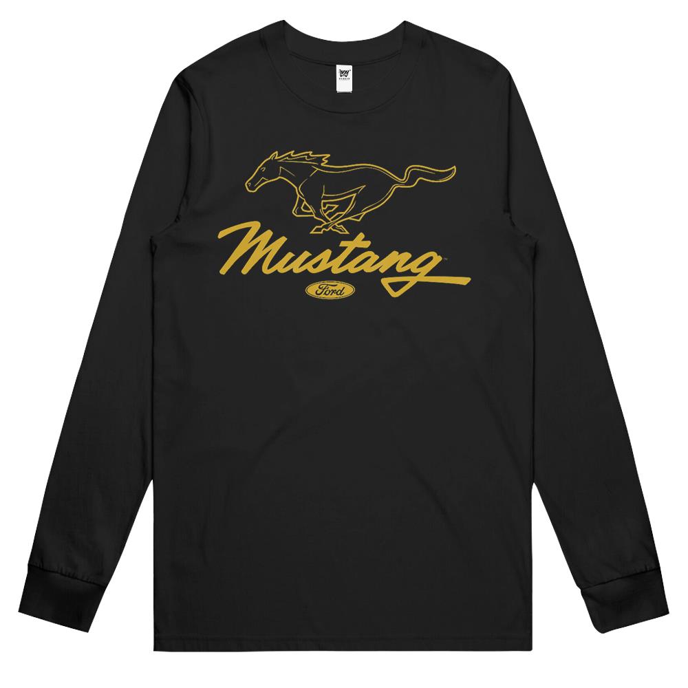 Ford Mustang Pony Script Logo Long Sleeve T Shirts