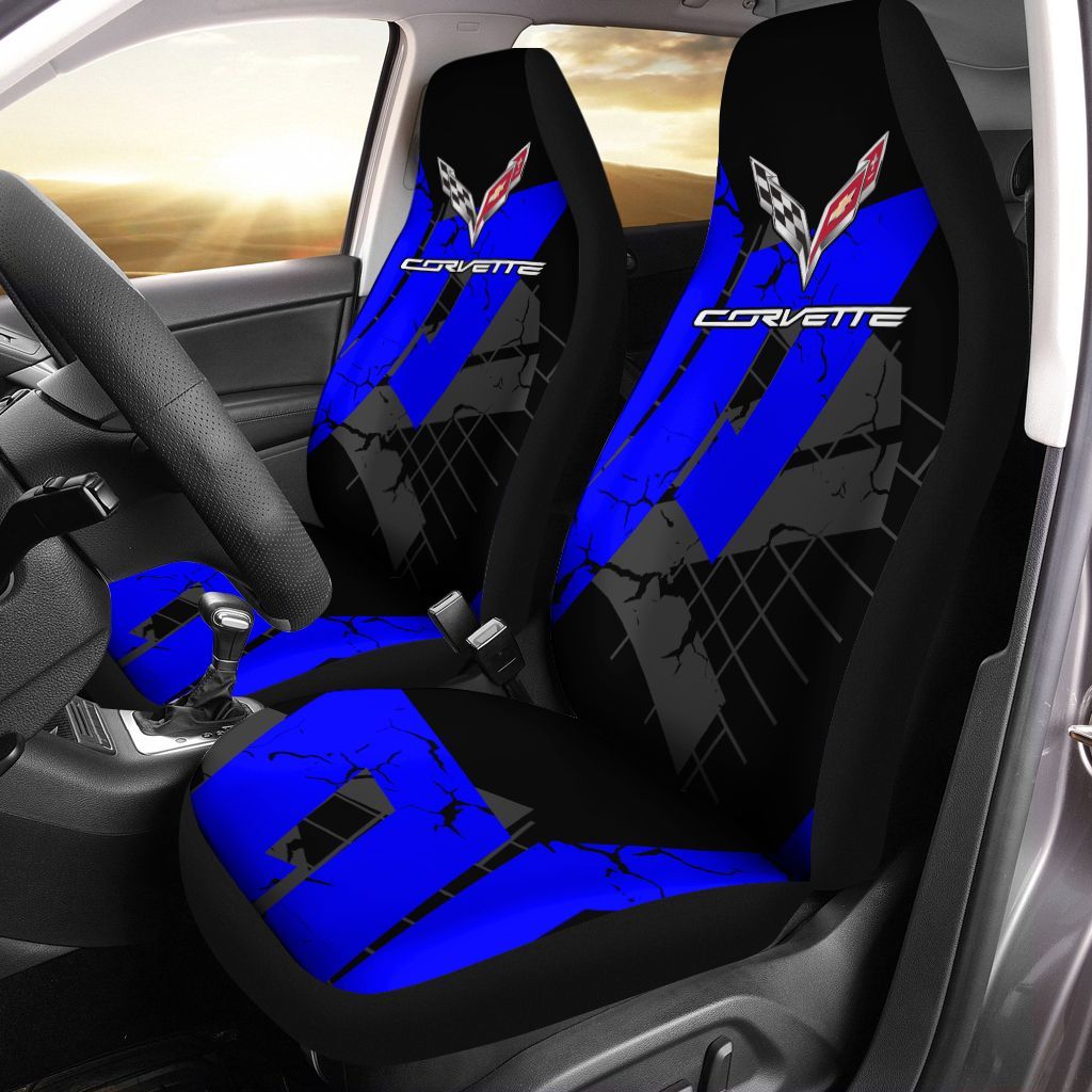 Chevrolet Corvette  Car Seat Cover (Set Of 2) Ver 7 (Blue)