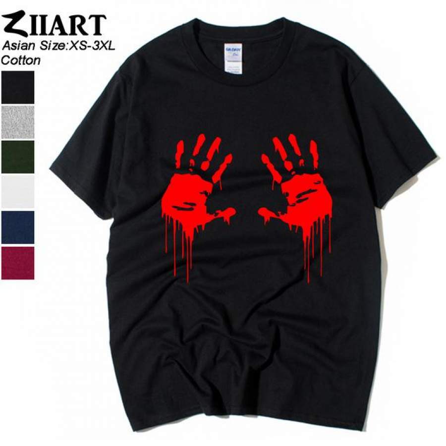 Walking Dead Zombie Bloody Hands Cotton Short Sleeve T-Shirt Couple Clothes
