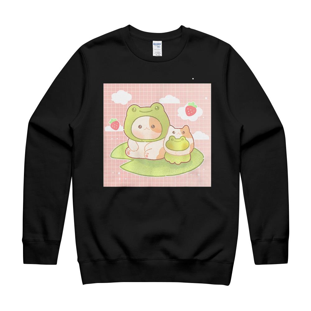 Kawaii Cat Frog Strawberry Retro 90S Cottagecore Aesthetic T-Shirt Crewneck Sweatshirt