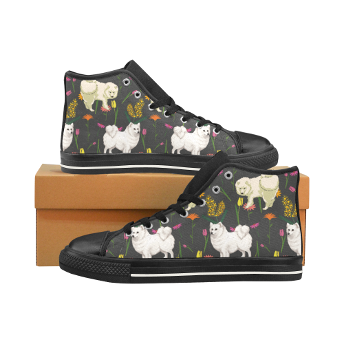 American Eskimo Dog Flower Black Men’s Classic High Top Canvas Shoes /Large Size