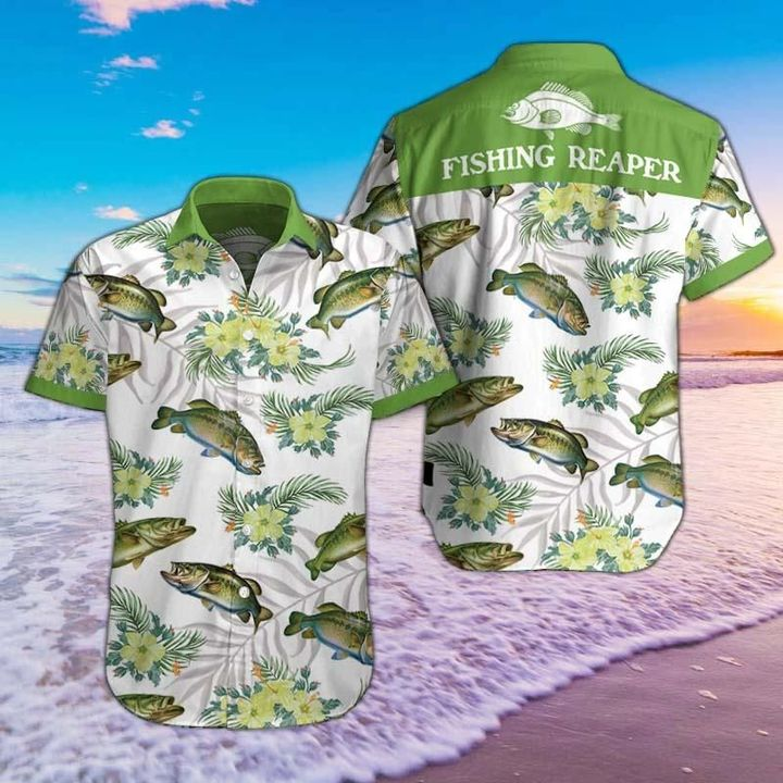 Fishing Reaper Tropical Leaf Polyester Hawaiian Shirt Ha109948