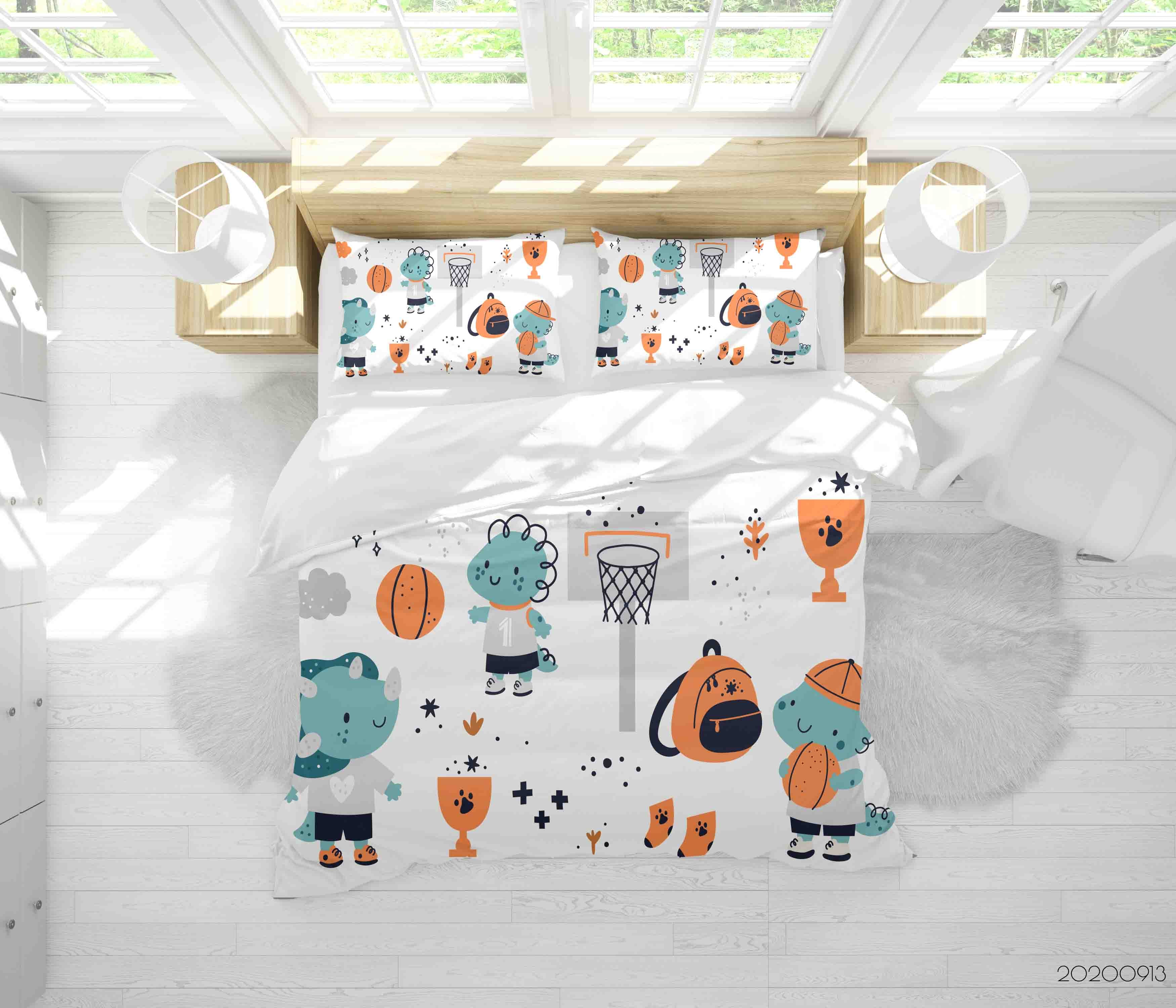 3D Cute Childish Animal Basketball Dinosaur Pattern Quilt Cover Set Bedding Set Duvet Cover Pillowcases Wj 1821