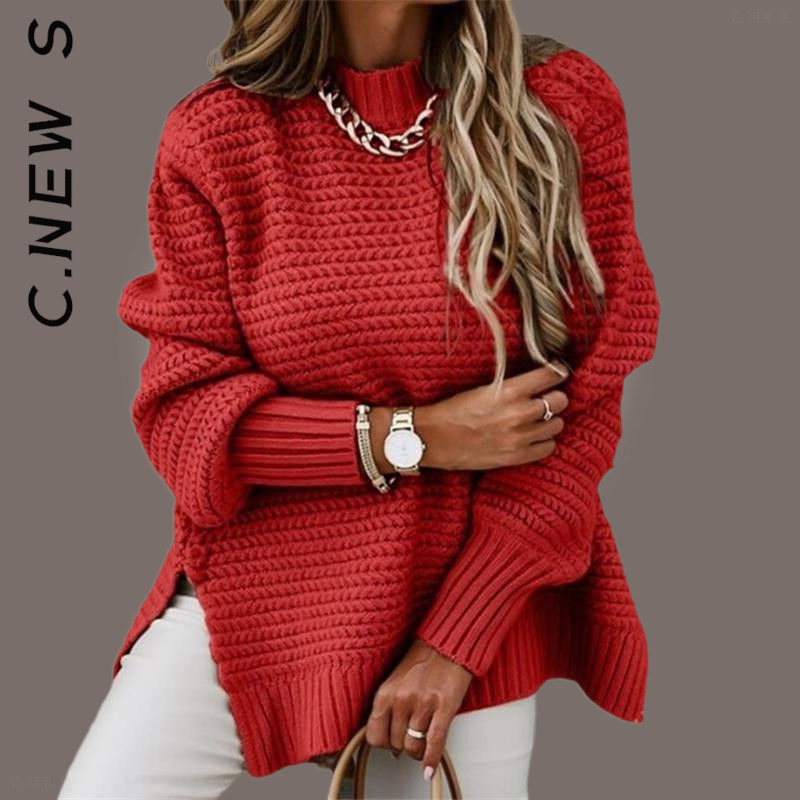 C.New S Knitted New Women Sweater Elegant Soft Knit Sweater O-neck Sexy Casual Women’s Jumper 2022 Loose Female Woman Sweaters alx