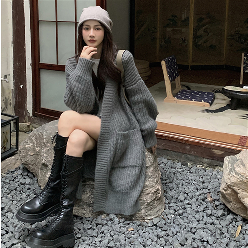 2022 Lady V-neck Oversize Long Sweater Cardigans Jacket Coat New Women Sweater Korea Cardigan Jacket Coat Outwear TOP alx