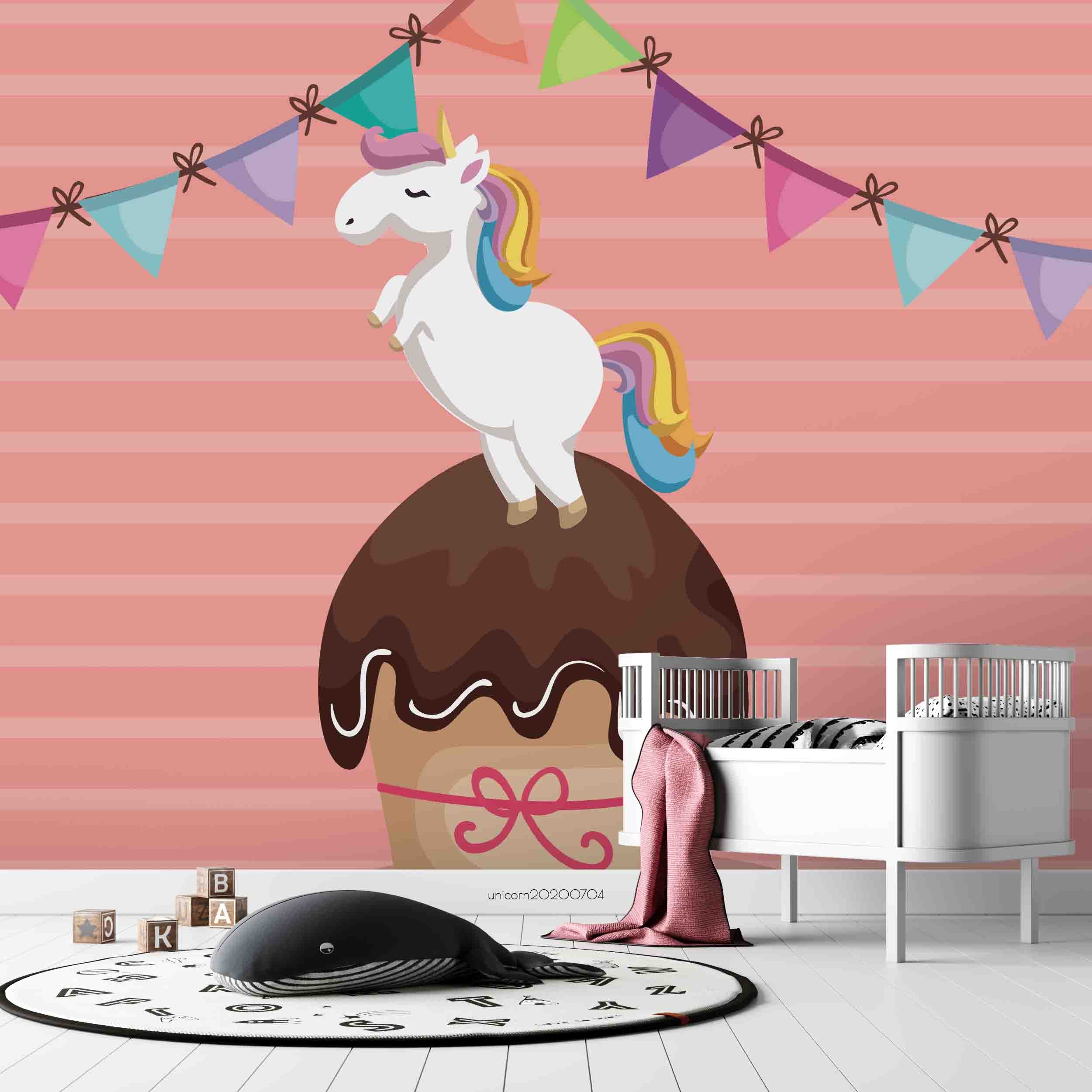 3D Cartoon Dancing Cupcake Unicorn Wall Mural Wallpaper Lxl 192