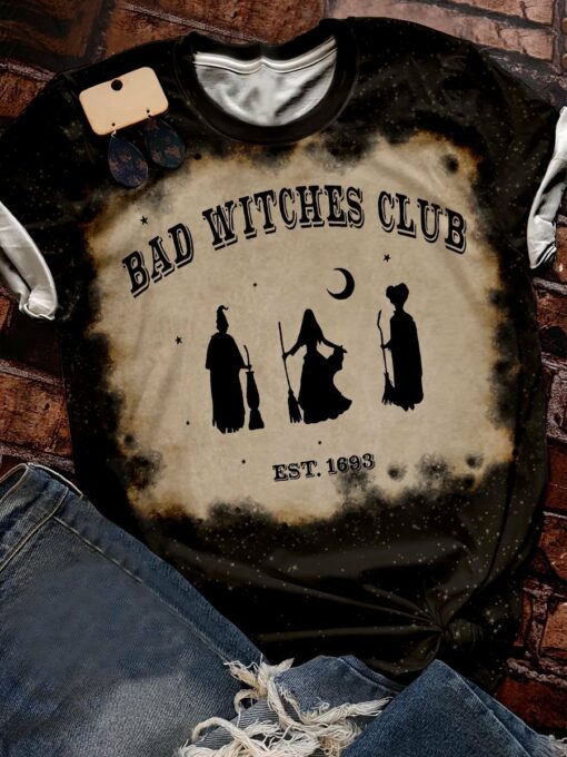 Bad Witches Club Est 1693 Halloween 3D All Over Printed T-Shirt For Men And Women, Happy Halloween Day