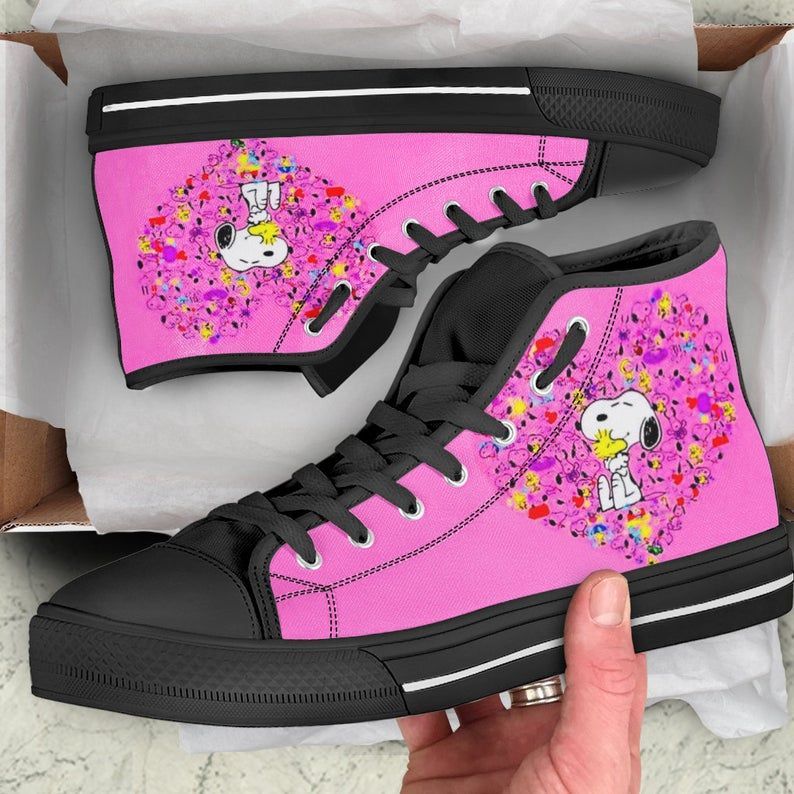 Snorider Design Snoopy Custom High Top Peanuts Fashion Shoes A Charlie Brown Casual High Top Peanuts Gang Cartoon Print Black High Top Shoes