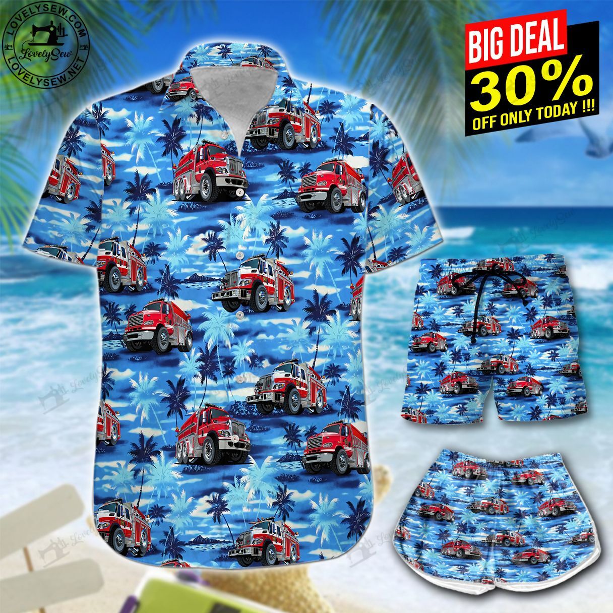 Fire Truck Hawaiian Shirt Shorts Ha11789