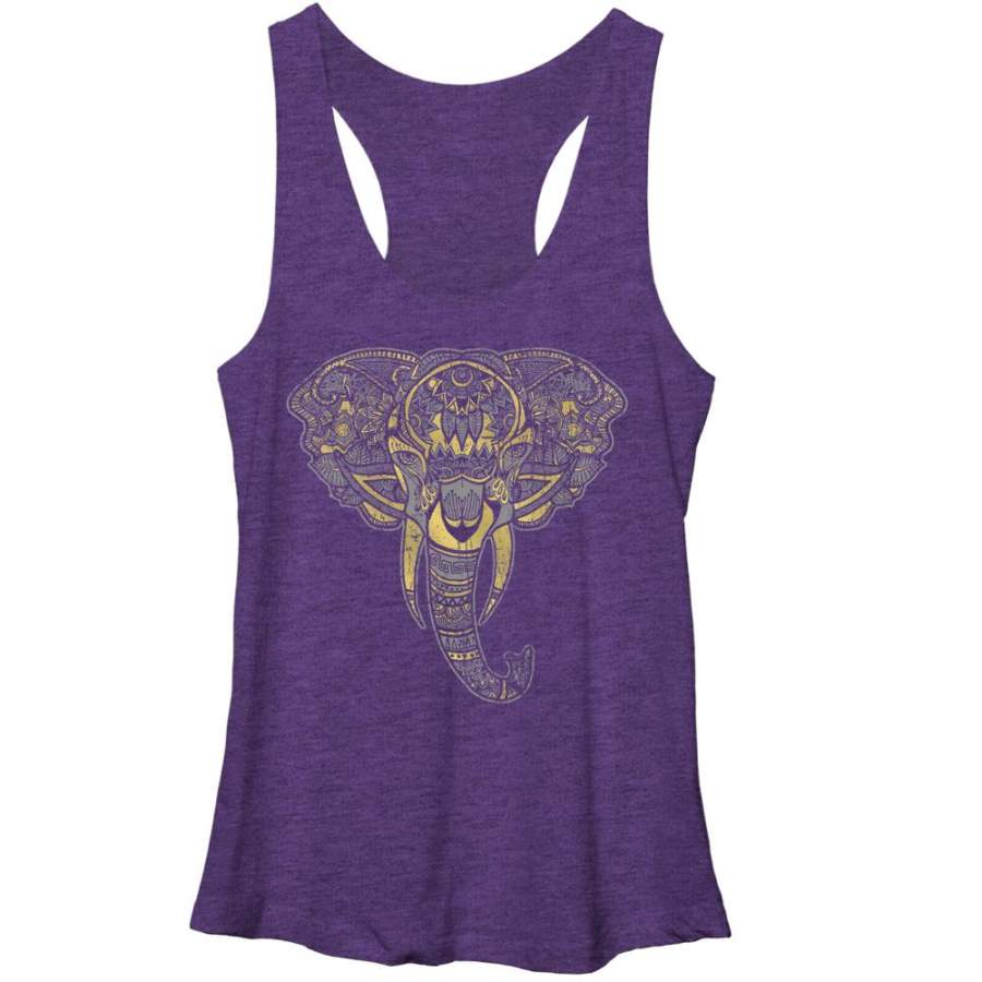 Lost Gods Women’s Henna Elephant Face  Racerback Tank Purple Heather