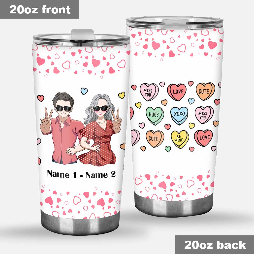 Candy Hearts Gift For Love Couple – Personalized Couple Tumbler