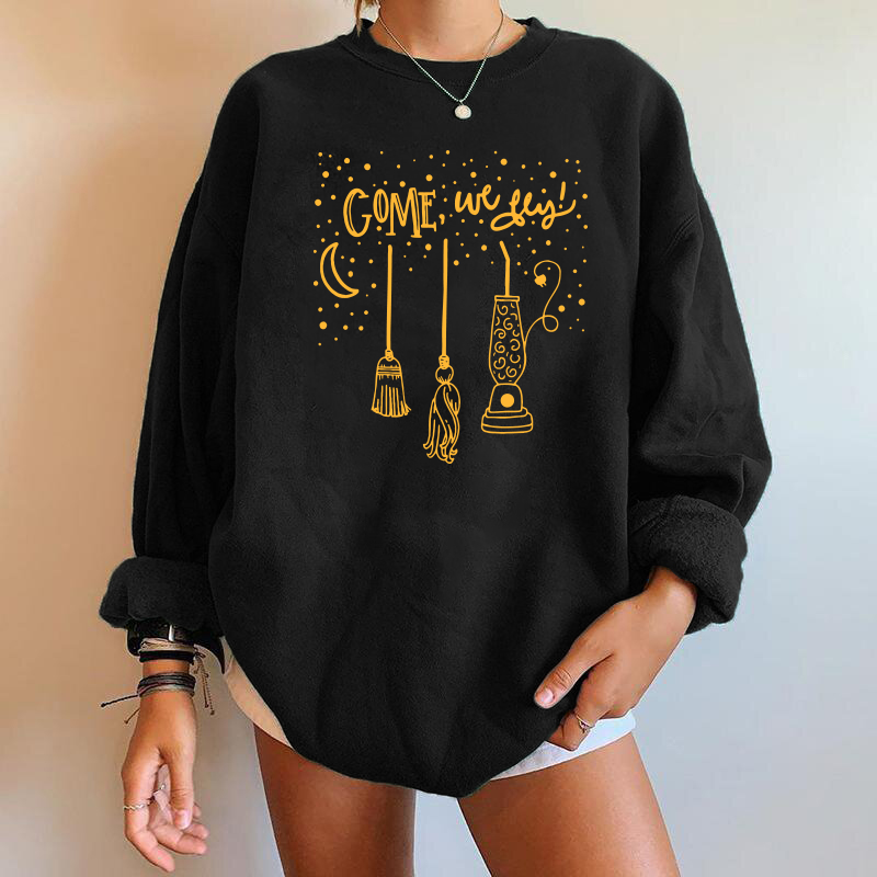 Come We Fly Print Oversized Halloween Sweatshirt Streetwear Funny Women Sweatshirts Long Sleeve Drop Shoulder Fall Plus Size alx