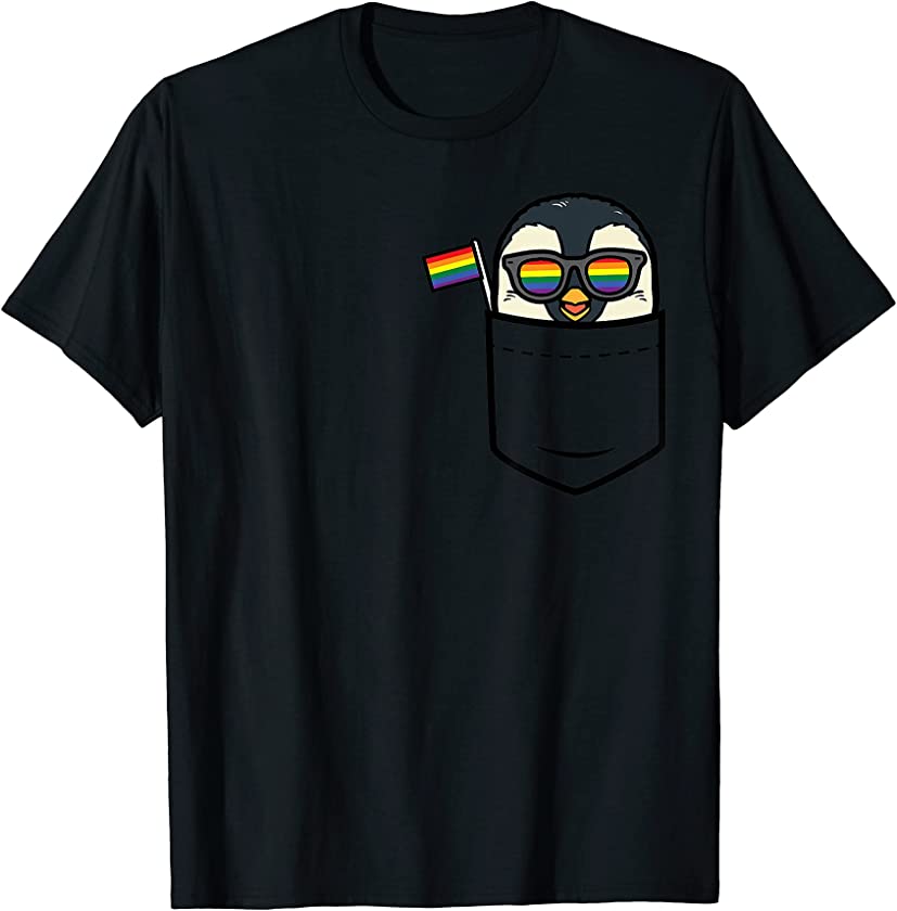 Penguin Pocket Animal LGBTQ Rainbow Flag Gay Pride Ally T-Shirt