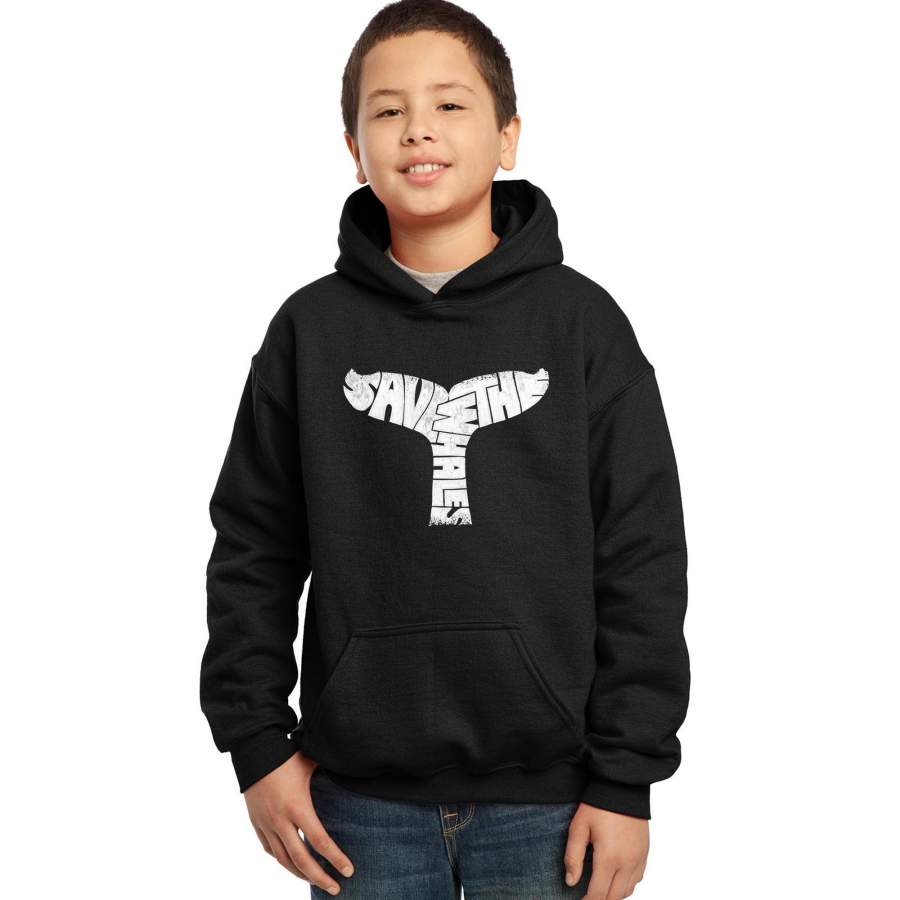 LA Pop Art Boy’s Word Art Hooded Sweatshirt – SAVE THE WHALES