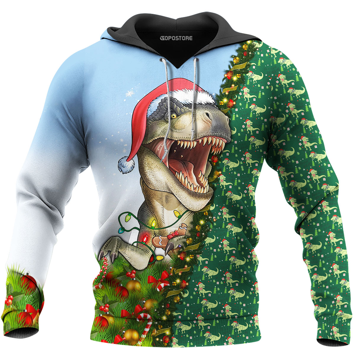 Christmas T-Rex 3D All Over Printed Shirts Custom Personalized Text Name Hoodie, Short, Sweater