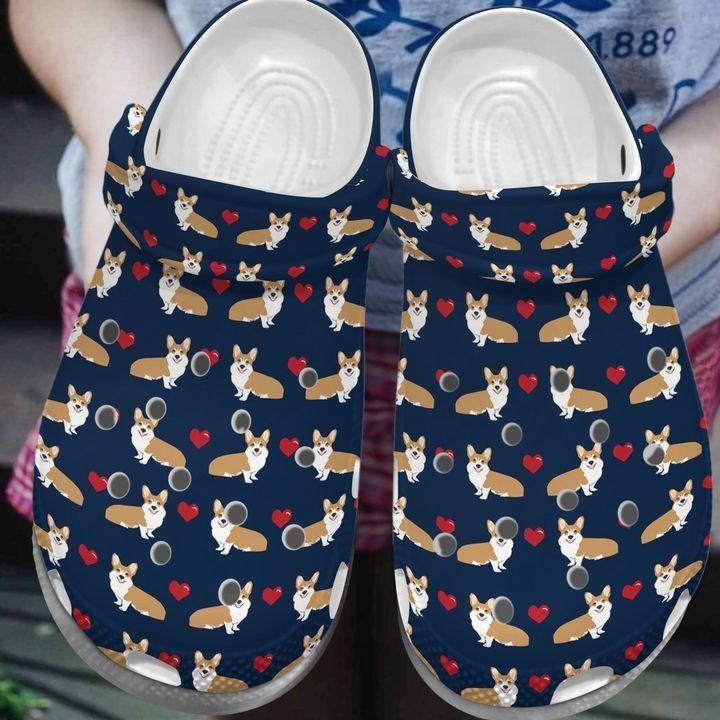 Corgi Personalize Clog, Custom Name, Text, Fashion Style For Women, Men, Kid, Print 3D Corgi With Hearts