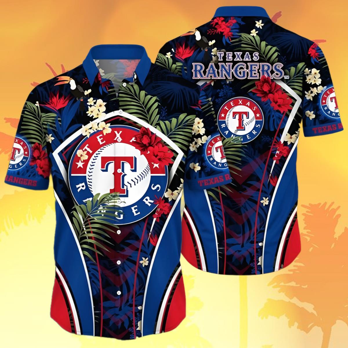 Texas Rangers Hawaiian Shirt Night Tropical Floral For Woman