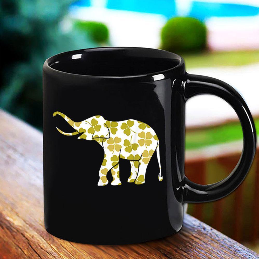 St. Patrick Day Funny Shamrock Elephant Animal Lover Black Mug