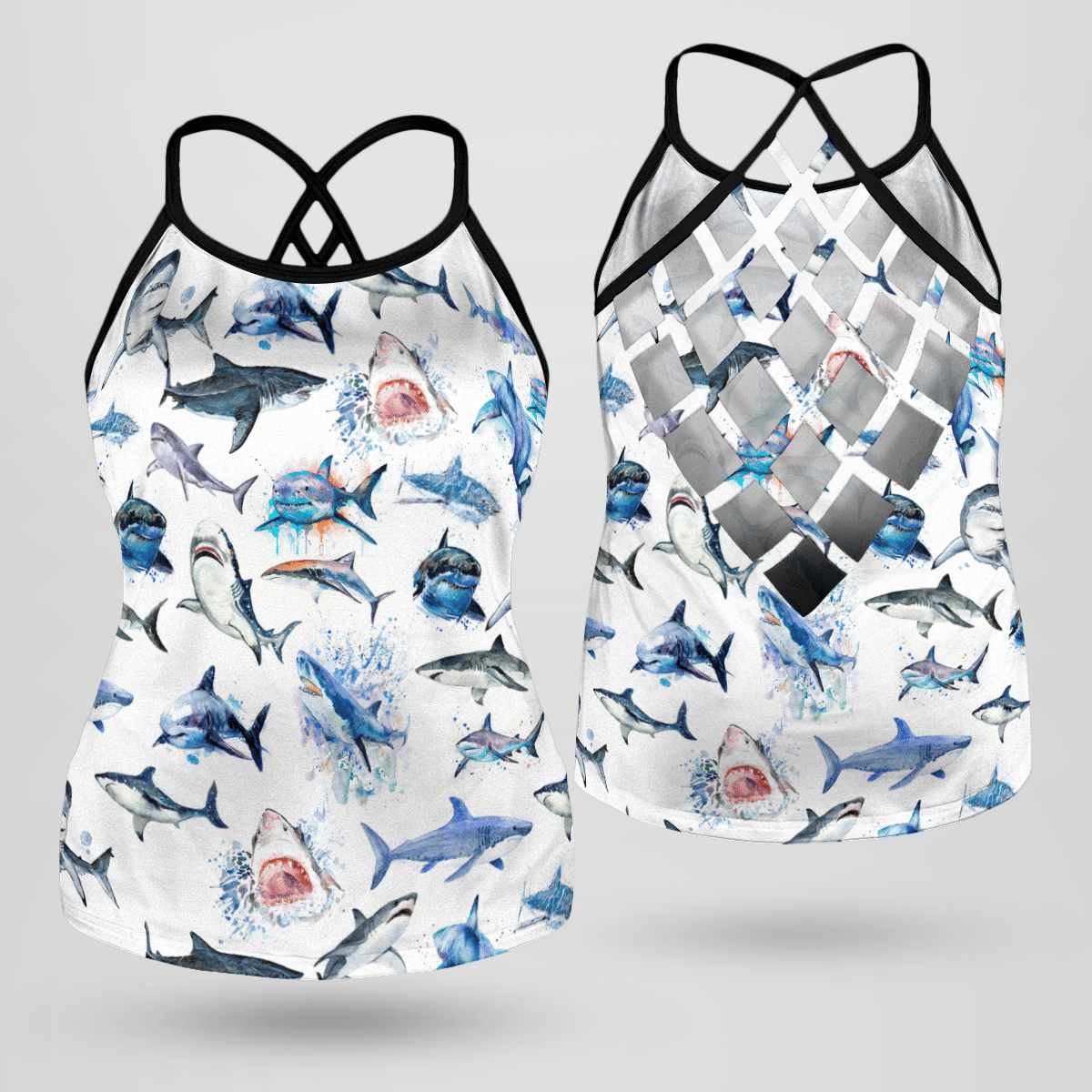 Criss Cross Tank Tops For Shark Lovers