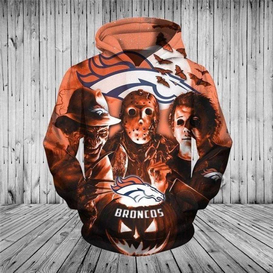 Denver Broncos Horror Night Halloween Hoodie Unisex 3D All Over Print