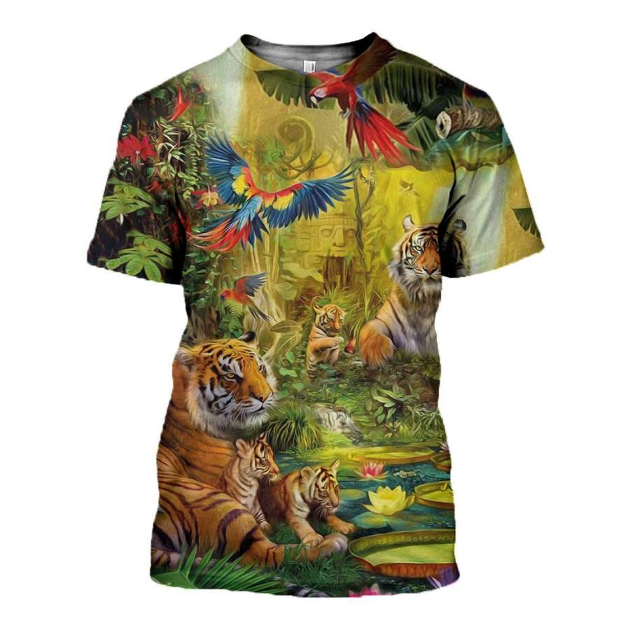 3D All Over Printed Tigers And Parrots Clothes