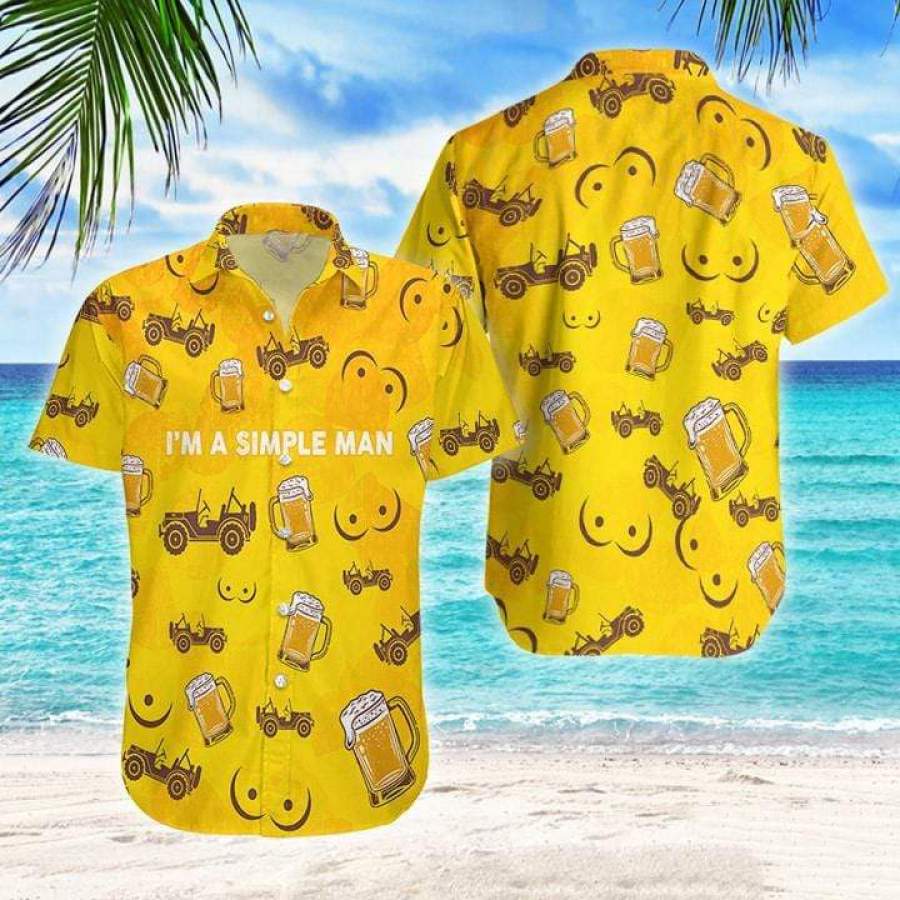 Funny A Simple Man Beer Jeep Yellow Tropical Aloha Hawaii Shirts Ha105845