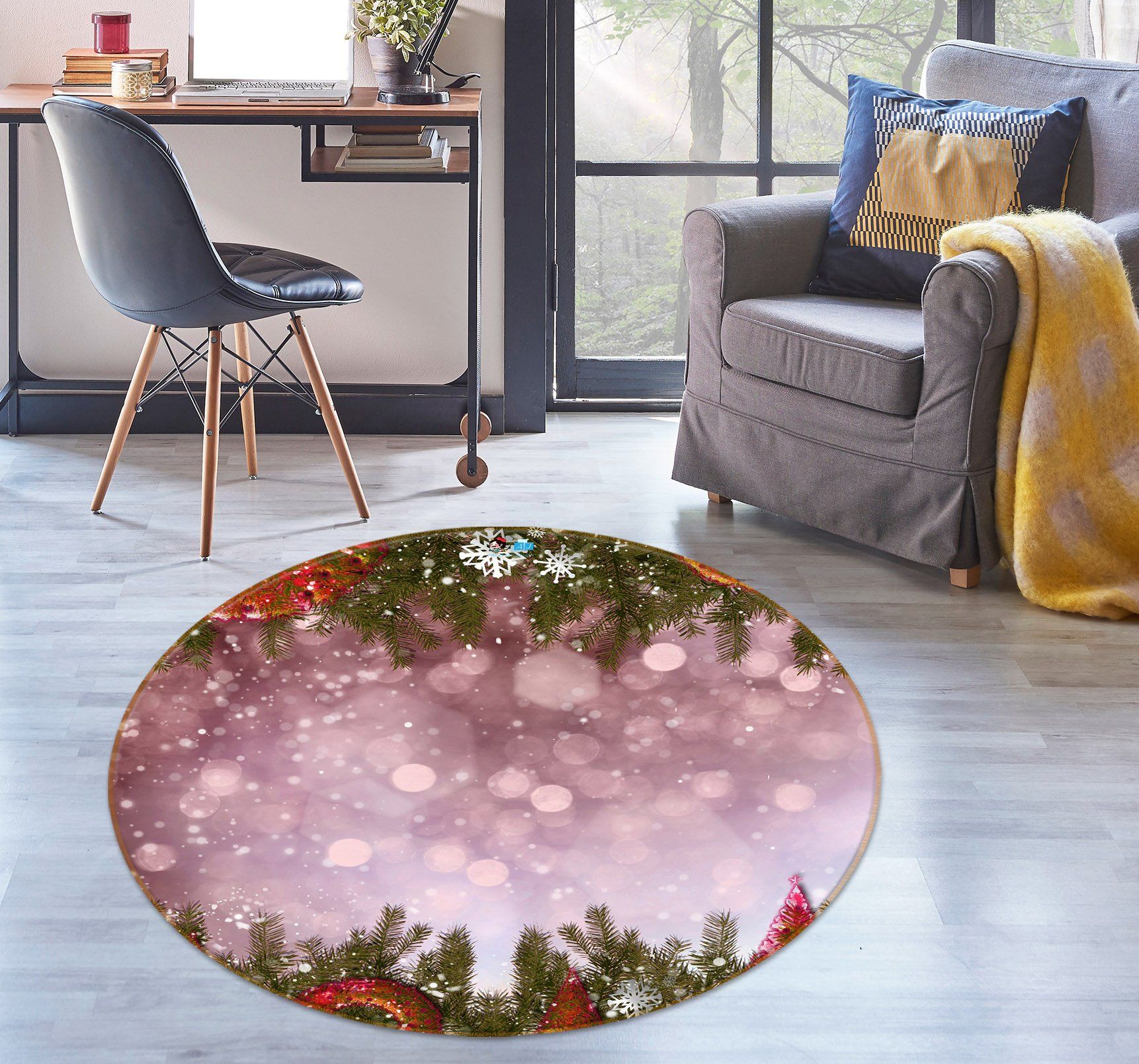 3d Branch Snowflake Light Shadow 54155 Christmas Round Rug Home Decor Xmas