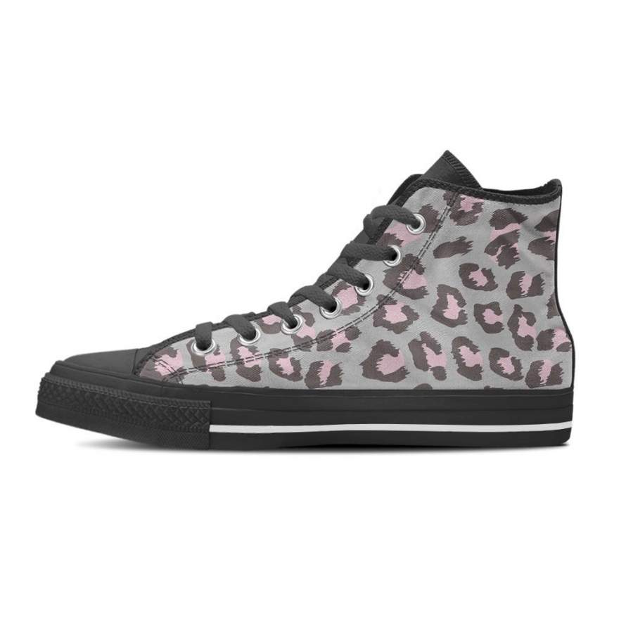 Grey and Pink Leopard Men’s High Top Shoes