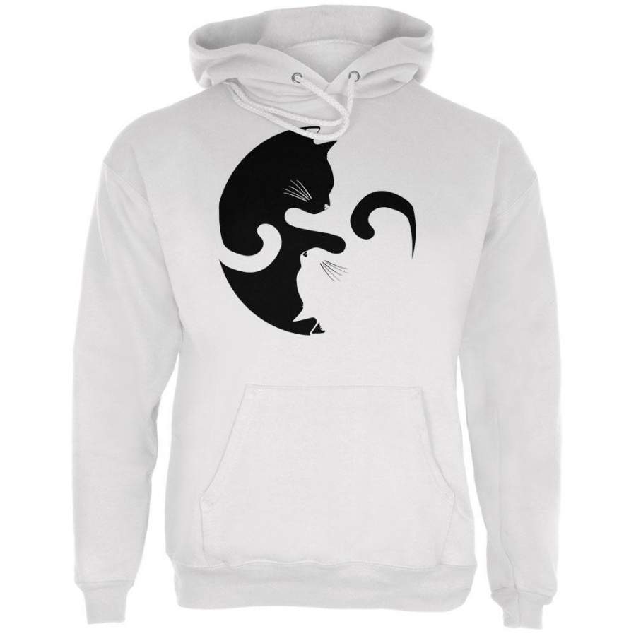 Yin Yang Cat White Adult Hoodie