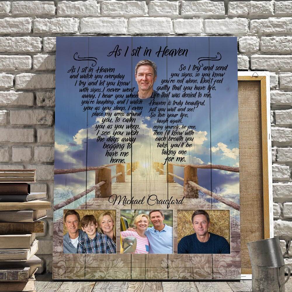 As I Sit In Heaven Angelic Oasis, Memorial, Personalized Photo Memorial Poster Canvas, Gift For Family Gift for Remembrance Home Decor Wall Art Visual Art