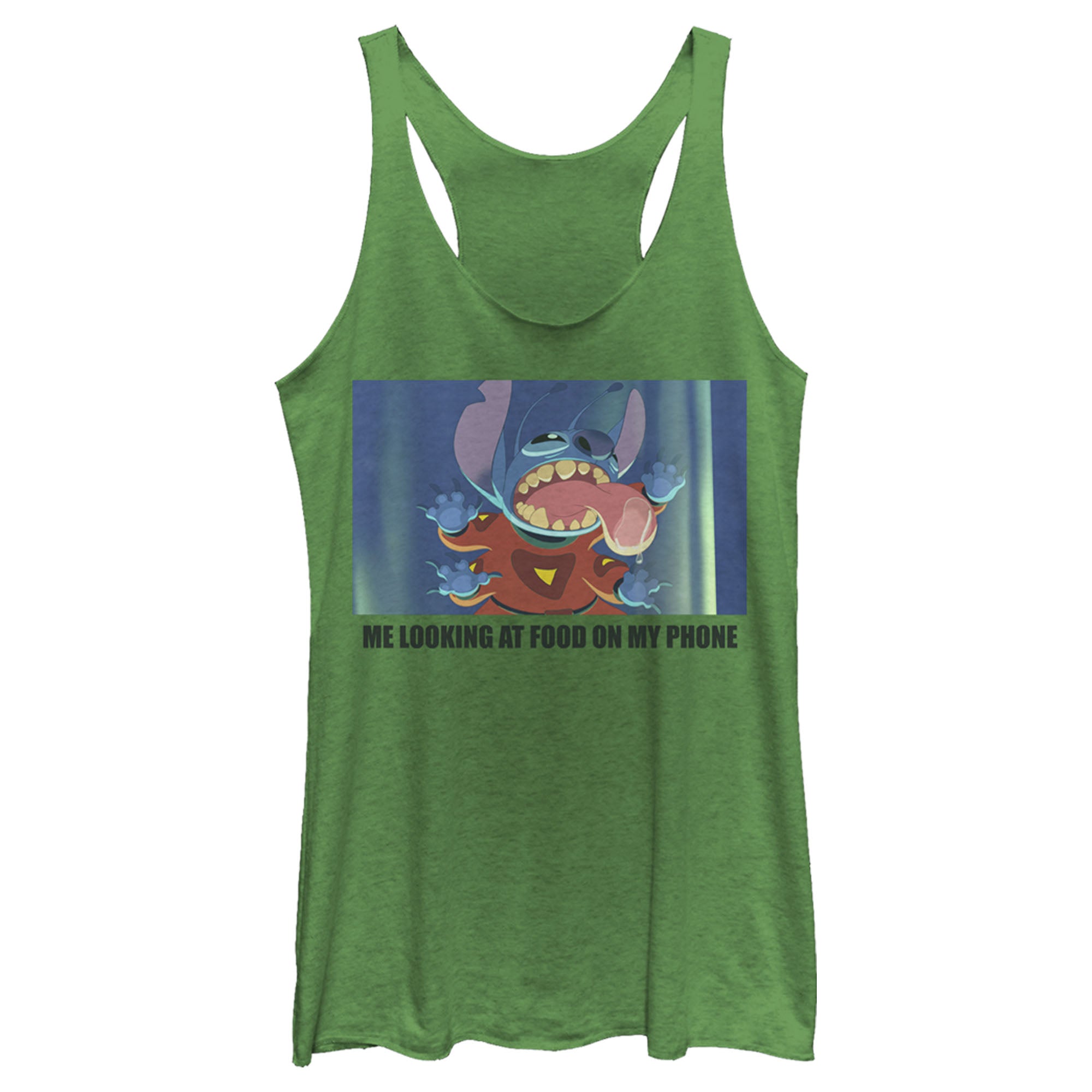 Women’S Lilo & Stitch Me Looking At Food On My Phone Meme Racerback Tank Top