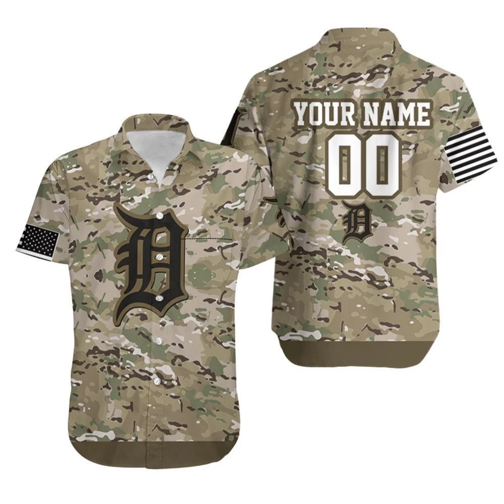 Detroit Tigers Camouflage Veteran Personalized Hawaii Shirt Combo Beach Ha97522