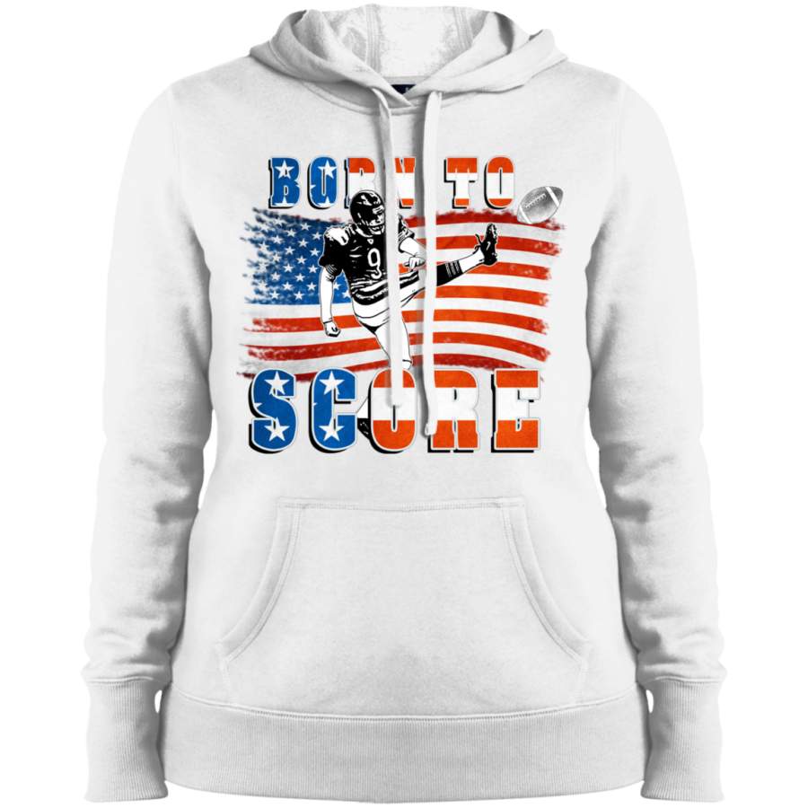 AGR Born to Score Football Player Kicker Ladies’ Pullover Hooded Sweatshirt