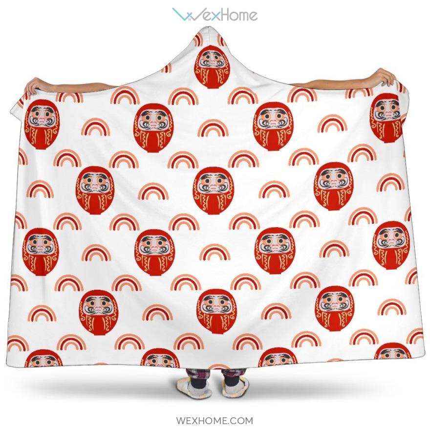 Daruma Japanese Wooden Doll Design Pattern Hooded Blanket