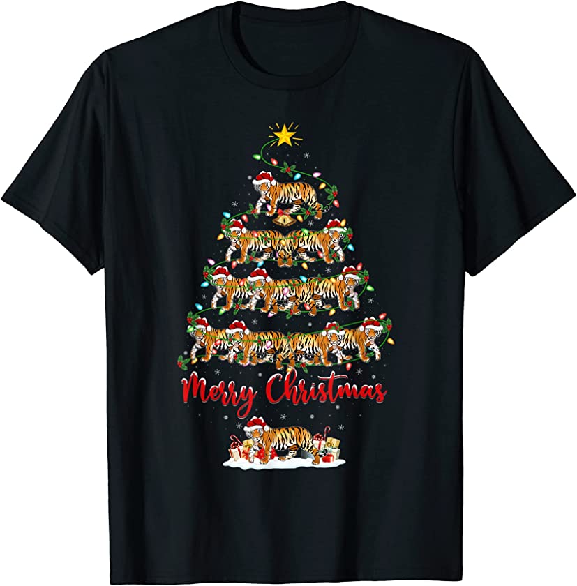 Bengal Tiger Christmas Tree Lights Funny Bengal Tiger Xmas T-Shirt