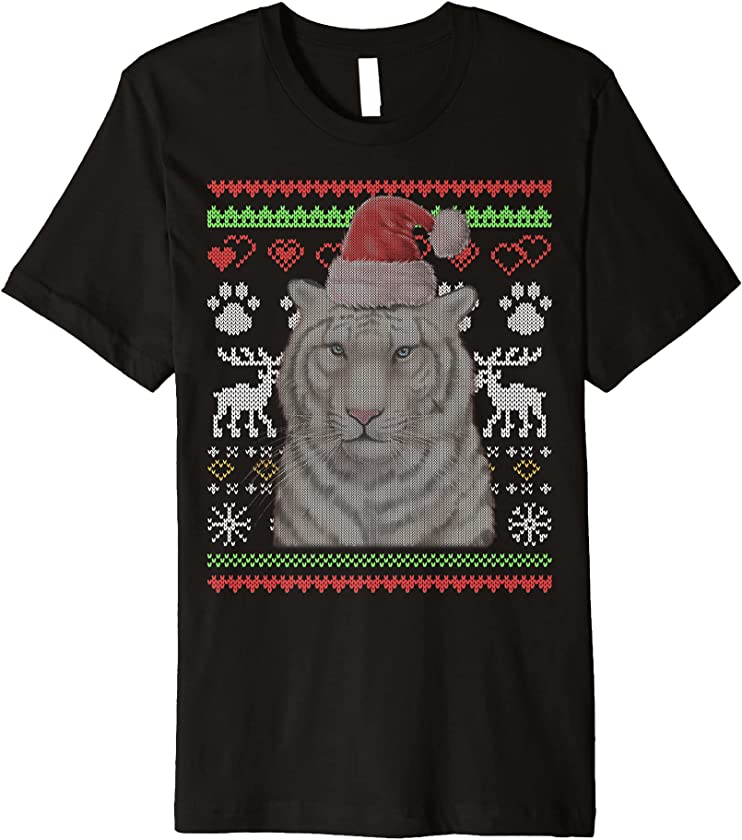 Tiger Santa Claus Ugly Christmas Pattern X-Mas Premium T-Shirt