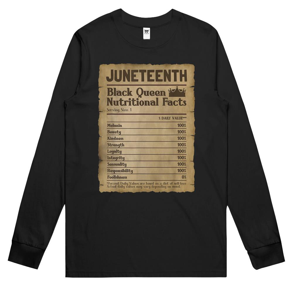 Nutritional Facts Shirt, Nutritional Facts Long Sleeve T Shirts, Black Queen Nutrition Facts, Juneteenth Black Queen Nutritional Facts Melanin Vintage Girls Long Sleeve T Shirts