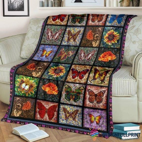 Gift For Butterfly Lover Muti Butterfly Purple Stained Glass Church And Flower Blanket Hg