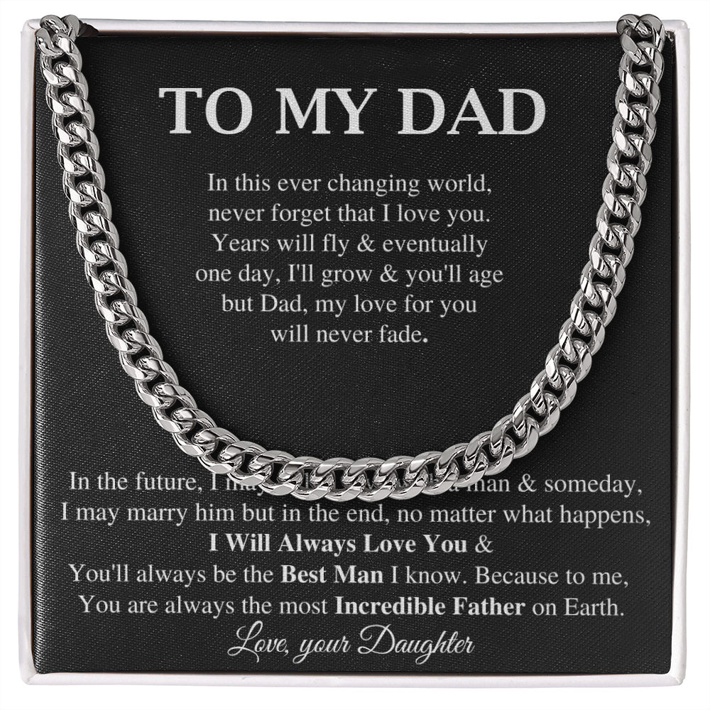 To My Dad Cuban Chain Necklace, Gift For Dad From Daughter, Father’S Day Gift, Sentimental Birthday Gift For Dad