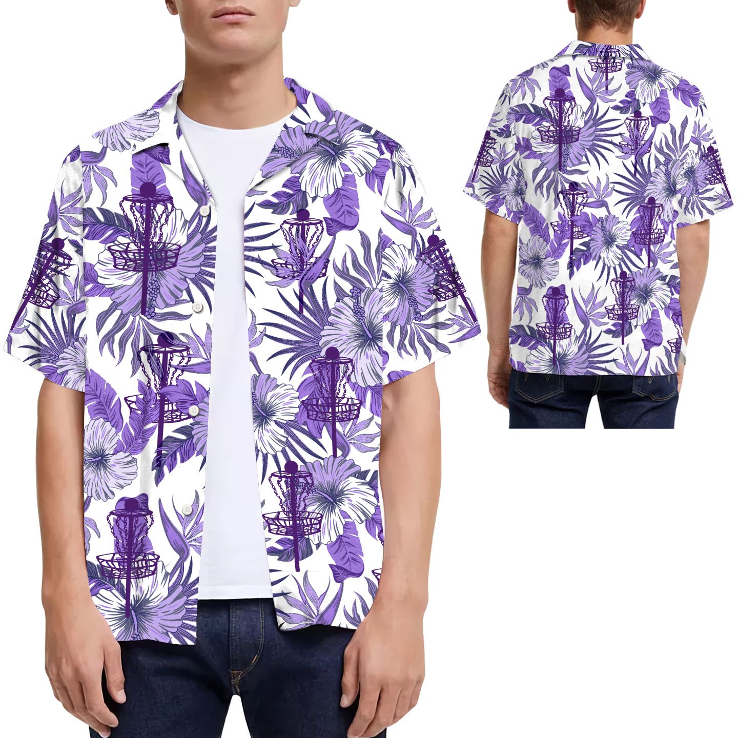 Purple Disc Golf Hibiscus Men Hawaii Shirt For Outdoor Sport Lovers Ha23645