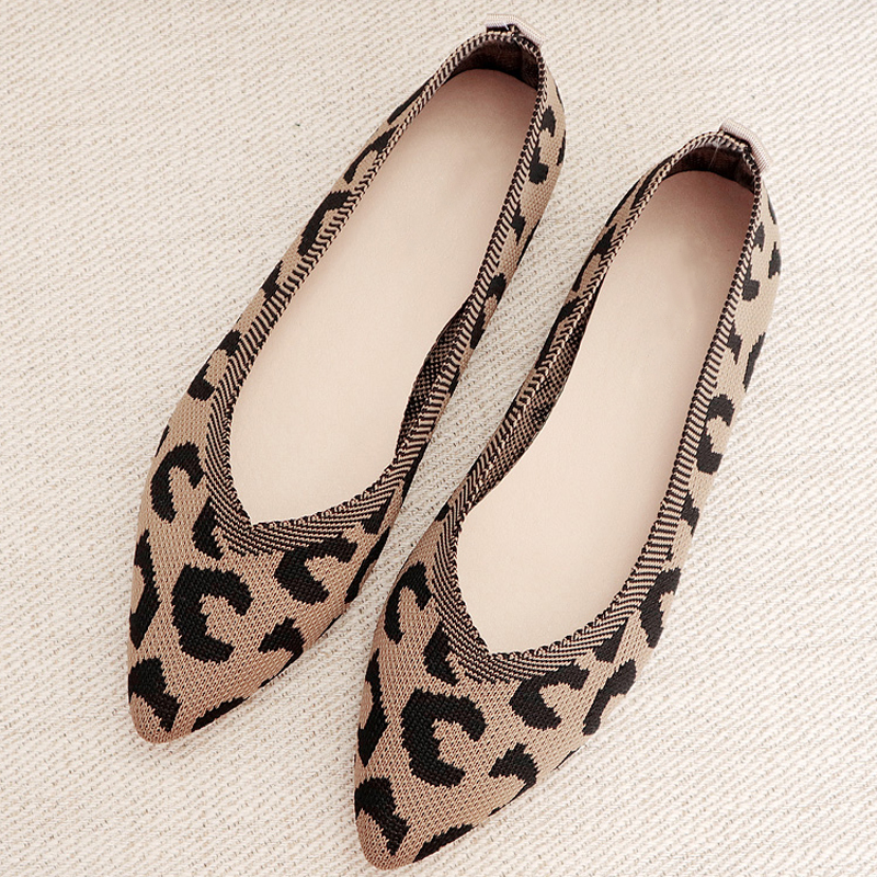 2022 Fashion Breathable Leopard Mesh Ballet Flats Pointed Toe Slip On Loafers Women Casual Soft Rubber Sole Boat Shoes Moccasins alx