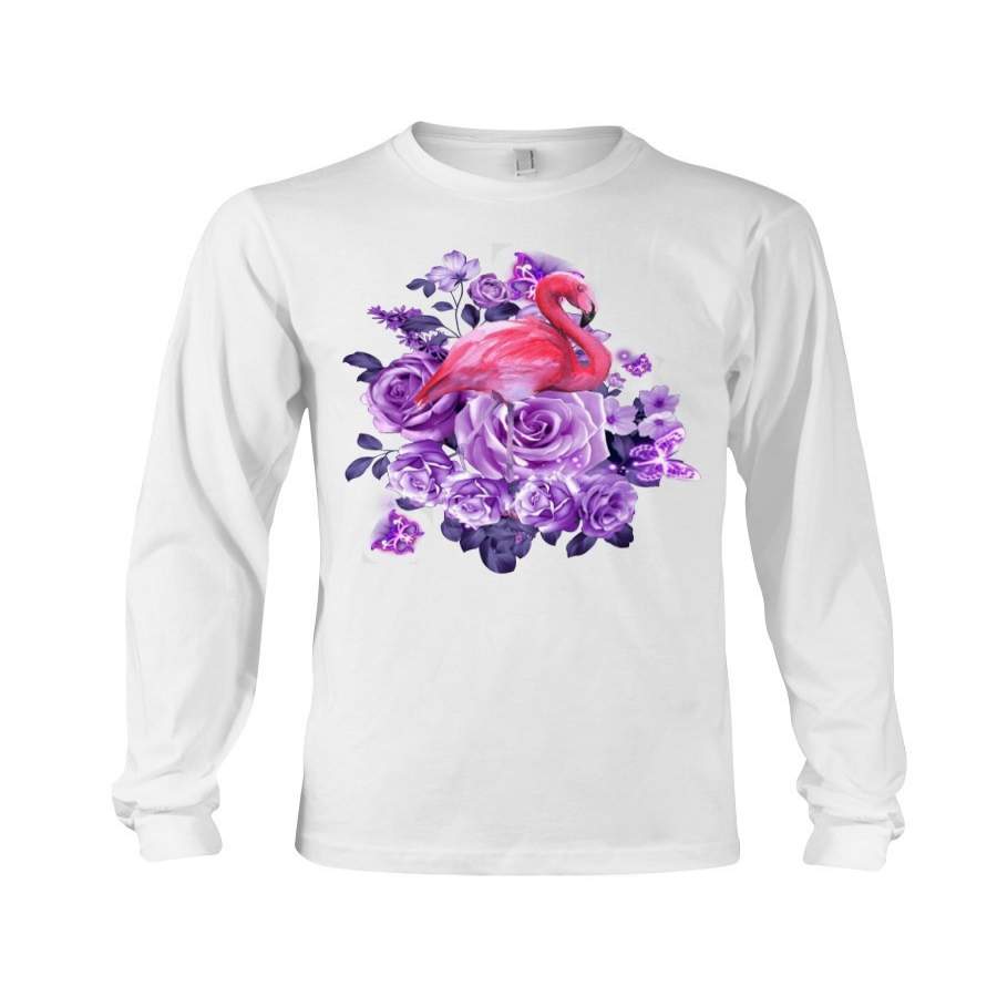 Flamingo Purple Flowers Cute Shirt Unisex Long Sleeve