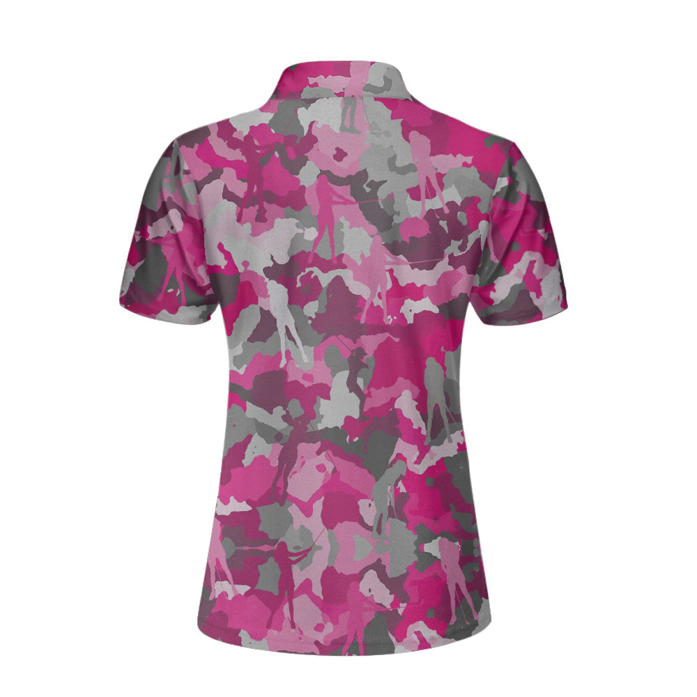 Golf Girl Pink Camouflage Pattern Short Sleeve Women Polo Shirt, Unique Female Golf Gift Coolspod