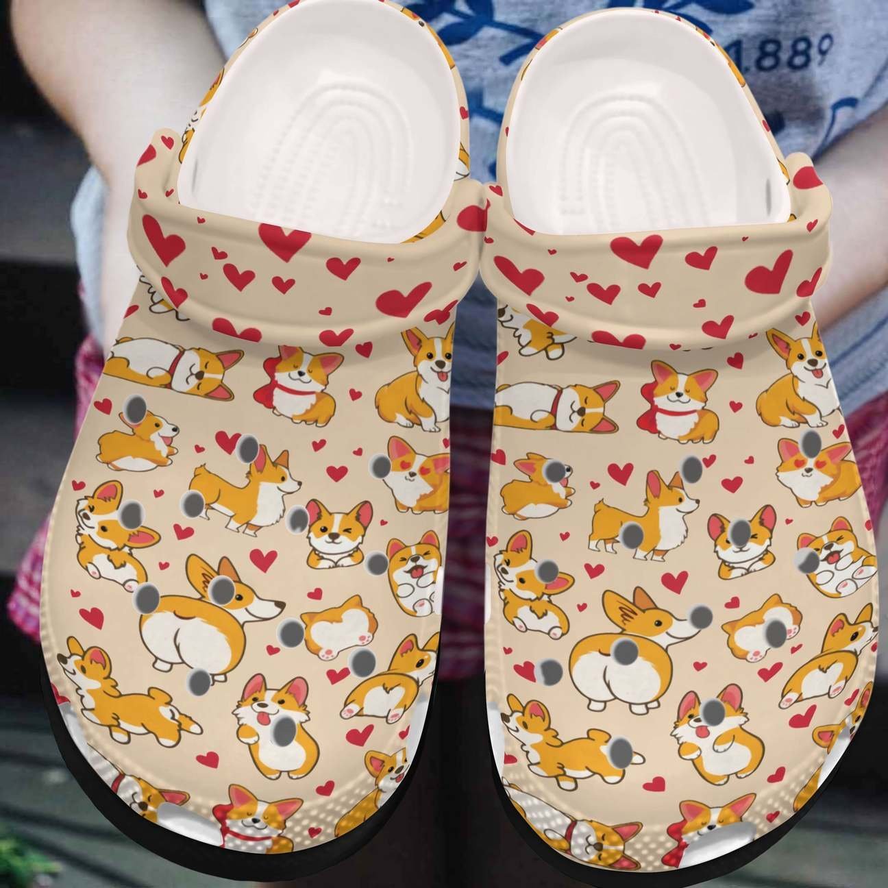 Corgi Personalized Clog, Custom Name, Text, Color, Number Fashion Style For Women, Men, Kid, Print 3D Cute Corgi With Hearts