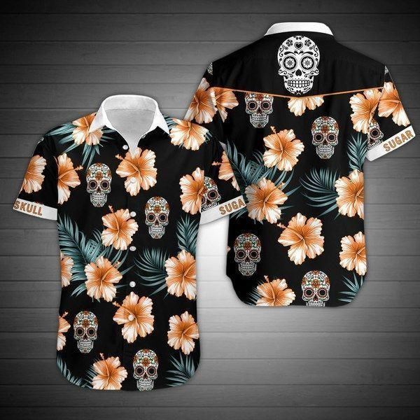 Sugar Skull And Floral Hawaii Shirt White Men Women Beach Wear Short Sleeve Ha49218